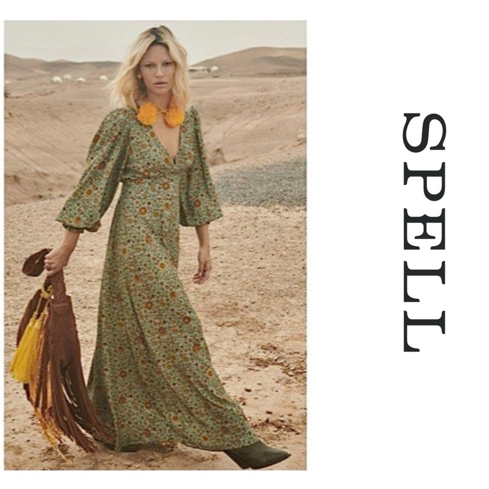 NWT! Spell x Free People "The Lady Untamed" Floral Gown in Matcha Med MSRP $289